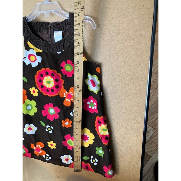 Retro Gymboree Brown Corduroy Floral A Line Overall Dress Size 5 Girls - Picture 4 of 6